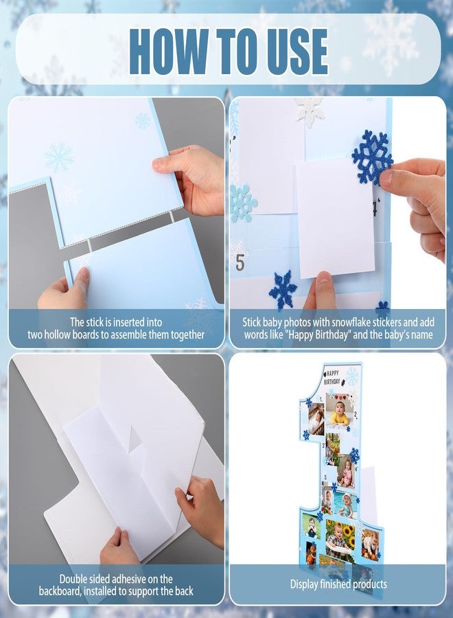Threehoney My First Year Photo Frame Board Winter Onederland 1st Birthday Decor Snowflake Picture Frame 12 Monthly Photo Display DIY One Year Newborn Keepsake Gifts Snowflake Nursery Birthday Decor - Image 4